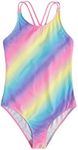 Milumia Girl's One Piece Swimsuit Cute Tie Dye Criss Cross Bathing Suit Swimwear Z Multicolor 11-12 Years