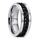 King Will Intertwine 8mm Spinner Ring Silver & Black Edge Polished Stainless Steel Fidget Ring Anxiety Ring for Men 11.5