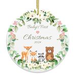 Baby First Christmas Ornament 2024, 3" Xmas Tree Ornament Cute Ceramic Ornaments Baby's First Christmas Decorations 2024 Ornaments for Boys Girls