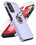 LeYi for Samsung Galaxy A14 4G-5G Case: A 14 Phone Cover with 2 Tempered Glass Screen Protector,Heavy Duty Protection Shockproof with 360 Ring Holder Stand Magnetic Silicone Case for Galaxy A14 Purple