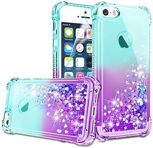 iPhone 5/iPhone 5S Case, iPhone SE Case with HD Screen Protector for Girls Women, Gritup Cute Clear Gradient Glitter Liquid TPU Slim Phone Case for Apple iPhone 5/5S/SE Teal/Purple