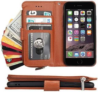 Cavor for iPhone 6/ iPhone 6s Case,PU Leather Zip Pocket Wallet Flip Cover Case Magnetic Closure Book Design with Kickstand Feature & Card Slots Compartment for iPhone6/ iPhone6s(4.7")-Brown