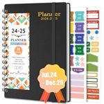 BLESWIN Planner 2024-2025, Weekly and Monthly Planner Spiral Bound, JULY 2024 - DECEMBER 2025, 8.2" X 5.7" Academic Planner Notebook with Stickers Index Tabs, Schedule Planner for Women Men Black