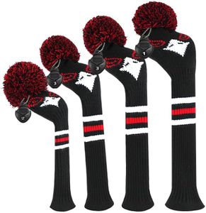 Scott Edward Knitted Golf Head Covers 4PCS Handmade Fit Well for Driver and Fairway Woods with Long Neck Pom Pom Golf Club Headcovers Set (Black Red Eagle)