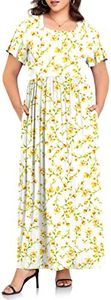 TAOHUADAO Women's Summer Plus Size Dresses Crewneck Ruffle Short Sleeve Casual Maxi Dress XL-6XL with Pockets, 2-apricot Floret, 4X-Large