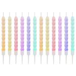 KINBOM 24pcs Spiral Cake Candles, Rainbow Birthday Candles with Holders Twisty Metallic Candles for Cake Party Decorations for Birthday Wedding(Thick Spiral)