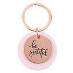 Christian Art Gifts “Be Grateful Collection” Inspirational KeyChain | 1" Diameter | Split Key Ring | Faux Leather Pink Disk & Rose Gold Heart Medallion Keychain, Be Grateful, One Size