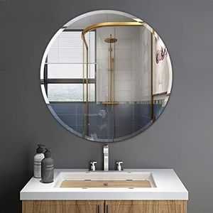 Warmiehomy Round Wall Mirror Bathroom Mirror Frameless Wall Mounted Mirror Circle Vanity Makeup Mirror with Bevelled Edges for Bedroom Living Room(40cm x 40cm)