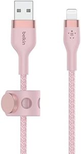 Belkin BoostCharge Pro Flex Braided USB Type A to Lightning Cable (3M/10FT), MFi Certified Charging Cable for iPhone 14, 13, 12, 11, Pro, Max, Mini, SE, iPad and More - Pink