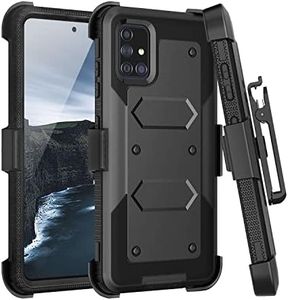 TJS Phone Case Compatible with Samsung Galaxy A71 5G (Not Fit Galaxy A71 4G (SM-A715F/DS)/Verizon A71 5G UW), Belt Clip Holster Hybrid Kickstand Heavy Duty Armor Cover (Black)