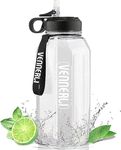 2.2L Bottle with Straw BPA Free Leak Proof Dusk Proof Tough Portable with Mountop Loop Handle Flip Straw Reusable Plastic Water Bottle Giant Gym Keg for Outdoors Sports Fitness Hiking (Clear)