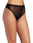 OnGossamer Women's Mesh Hi Cut Panty Thong - Black - M-L