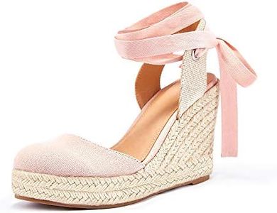 Ermonn Womens Espadrilles Wedge Sandals Platform Closed Toe Ankle Strap Lace Up Summer Shoes
