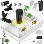 MoonOrange Small Turtle Tank Kit(Tank+Light+Filter), Acrylic Turtle Tank Starter Kit with Basking Platform, Bottom Drainage, Multi-Function Areas for Turtles, Crayfish, Small Reptiles.(White+Black)