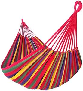 GOCAN Brazilian Double Hammock 2 Person Extra Large 220x160cm Total Length 330cm Load 500lb Canvas Cotton Hammock for Patio Porch Garden Backyard Lounging Outdoor and Indoor(Rainbow) XXL