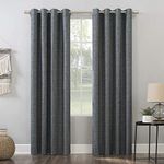 Sun Zero Brooks Burlap Weave Thermal Extreme Total Blackout Grommet Curtain Panel, 52" x 63", Navy/Denim Blue