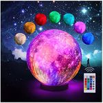 UooEA 3D Galaxy Ball Moon Lamp - 16 Colors Moonlight Globe Luna Night Light with Stand Remote & Touch Control Night Light Bedroom Decor for Kids Girls Boys Women Gifts (Moon-Purple)