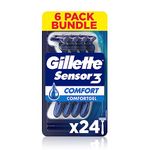 Gillette Sensor3 Comfort, Disposable Shaving Razors for Men, Men’s Razors with Lubrastrip, 6x4-Pack