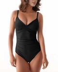 TcIFE Women's One Piece Swimsuit for Tummy Control Vintage Bathing Suits V Neck Swimwear Ruched Slimming Swim Suit