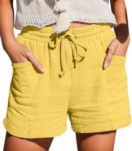 VOGFFR Summer Shorts for Women,Summer Shorts for Women Linen Elastic Waist Drawstring Cotton Casual Short Pants Wirh Pockets Yellow