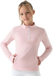 Willit Girls Fleece Long Sleeve Shirts Winter Horse Riding Jacket Half Zip Kids Sweatshirts Thermal Coat Pink Large