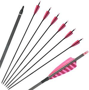 32-Inch Carbon Arrows 4-Inch Feather Fletching Replaceable Points Hunting Arrows Targeting Arrows Spine 400 Recurve Bow Longbow Hunting Bow(Pack of 6)