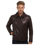 Cole Haan Men's Smooth Lamb Leather Shirt Collar Jacket, Java, Medium