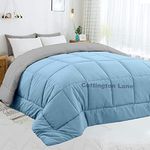 Bright Décor All Season 150 GSM-5PcsDouble-Reversible Bed Comforter/Quilt/Blanket/Rajai - Down Alternative Quilted Duvet Insert with Corner Ties - Winter Warm - Machine Washable_Blue and Greys