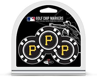 Team Golf MLB Pittsburgh Pirates 3 Pack Golf Chip Ball Markers, Poker Chip Size with Pop Out Smaller Double-Sided Enamel Markers