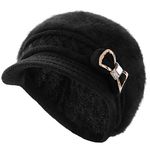 Surblue Lady Knit Newsboy Cap Beret Hats s Crystal Bow Angora Plush Winter Beanie Crochet,Black