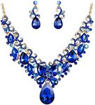 BriLove Women's Bohemian Boho Teardrop Marquise Butterfly Filigree Statement Necklace Dangle Earrings Set Royal Blue Gold-Tone