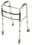 Folding Walker, Height Adjustable with 2 Swivel Wheels and 2 Wheels with self-Locking System