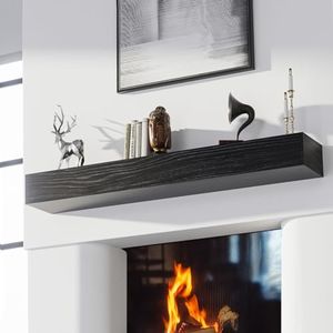 Easyego Fireplace Mantel Shelf 60", Rustic Wood Mantles for Over Fireplace, Handcrafted Floating Mantel Shelf, Wall Mounted Farmhouse Decor, with Brushed Surface Workmanship(60Lx8Dx5H, Espresso)