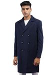 CHKOKKO Men Winter Wear Solid Double Breasted Long Coat Navy XL