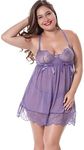 LINGERLOVE Plus Size Sexy Babydoll Women Eyelash Lace with Underwire Cup Lingerie, Purple, Medium