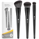 KINGMAS Kabuki Makeup Brushes, 3Pcs Angled Foundation Brush & Contour Concealer Brush Under Eye & Blusher Brush for Face Blush Bronzer Travel Buffing Stippling Contour Liquid Blending Makeup Brush set