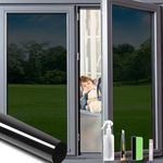 OFHome Window Privacy Film with Free Installation Tools, One Way Mirror Window Tint Heat Control UV Blocking Anti Glare Reflective Window Tint for Home(Black, 30x400cm)