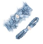 LOWOSAIWOR White Lace Wedding Garters Bridal Garter Set for Women Bride Garters With something Blue, Blue, JUST ONE SIZE