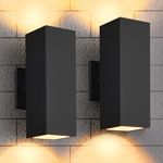 Outdoor Wall Lights, 2 Pack Outdoor Light Fixtures Wall Mount, Waterproof Exterior Light Fixture, Anti-Rust Wall Sconce with Black Aluminum Porch Light for Garage, Doorway, YOFOVI