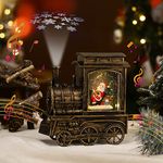 Lewondr Christmas Snow Globe, Lighted Train Music Snow Globe with Snowflake Projector Water Swirling Glitter, Xmas Musical Snow Globe with Timer, for Girls Girlfriend Women, Bronze Gold