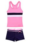 JerrisApparel Little Girls' Summer Two Piece Boyshort Tankini Kids Swimsuit (10-11/Tag Size 3XL, Pink)