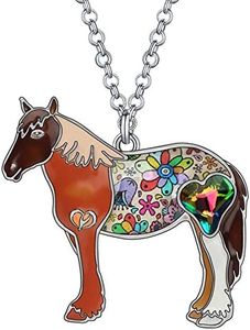 BONSNY Enamel Running Horse Necklace Pendant Chain Zinc Alloy Animals Lovers Gifts for Girls, 29mm x 49mm, enamel, No Gemstone