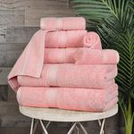 Superior Egyptian Cotton Solid, Washcloths 13”, Hand 20, Bath 30” x 55”, Tea Rose, 8-Pieces Towel Set, 8PC