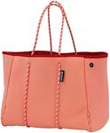 QOGiR Neoprene Multipurpose Beach Bag Tote with Inner Zipper Pocket and Movable Board (Coral, Large)