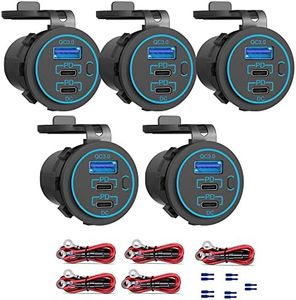 [5 Pack] 12V USB C Outlet, Two USB-C PD 20W Power Socket and 18W QC3.0 Socket Waterproof Power Outlet 12V/24V with Power Switch for Car Golf Cart Boat Marine Bus Truck RV Marine Motorcycle etc.