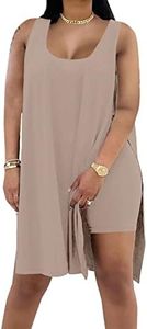 AXOSY Women's Plus Size 2 Piece Outfits Sleeveless Tunic Tops and Bodycon Biker Shorts Sets Tracksuits,Brown,3X-Large