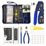 VCELINLK RJ45 Crimp Tool Kit, Ethernet Crimping Tool Set with 25PCS Cat6 RJ45 Pass Through Connectors & Protection Boots, Network Cable Tester, Wire Stripper and Wire Cutter in a Cloth Bag