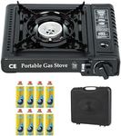 Top Home Solutions® Camping Stove - Portable Gas Stove Black With Carry Case & 8 Butane Gas Canisters, Heat Control, EN417 Compliant, Auto Ignition, Camping Cooker for Picnic, Garden & Outdoor