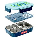 MILTON Meal Safe 3 Inner Stainless Steel Tiffin Box for School with Steam Release Plug | PU Insulated, Leak-Proof, Food Grade I Lunch Box for Kids Boys, Girls with Snap Lock Lid, 630 ml, Dark Blue