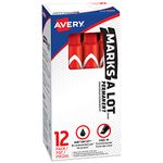 AVERY Marks A Lot Permanent Markers, Large Desk-Style Size, Chisel Tip, Water and Wear Resistant, 12 Red Markers (08887)